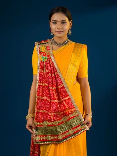 Chinon silk Red Design Marwadi Half Part Chunri Stole