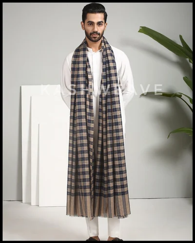 Woolen Black Pure Wool Gents Check Shawls