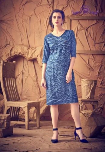 Blue Casual Wear Designer Denim Kurti, Wash Care: Handwash