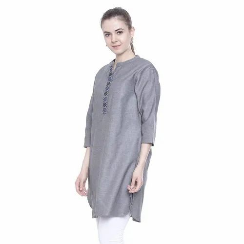 Short Kurti Plain Grey Denim Kurta
