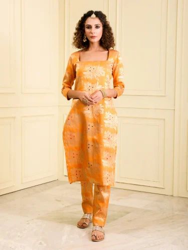Orange Brocade Kurta Set