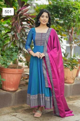 Silk Blue Ladies Kurtis Sets, Size: XL