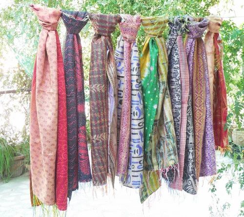 JaipurOnlineShop Women Kantha Silk Throw Shawls, Size: 18 X 72