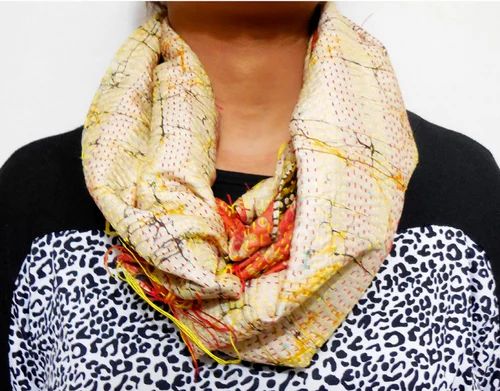 JaipurOnlineShop Female Indian Tradition Vintage Silk Kantha Stitch Scarf