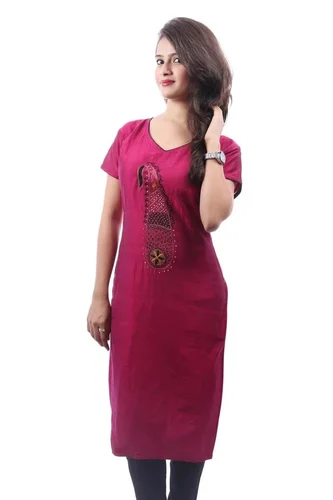 Medium Ladies Purple Cotton Kurti