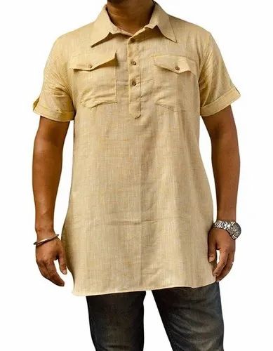 Regular Fit Plain Handloom Pathani Kurti