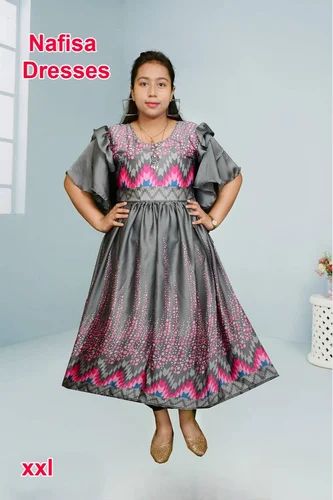 3/4 Sleeve Nafisa Dresses Grey Embroidered Polyester Kurti