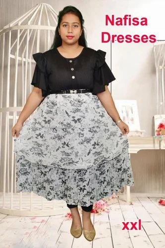 Half Sleeve Nafisa Dresses Black Polyester Printed Kurti