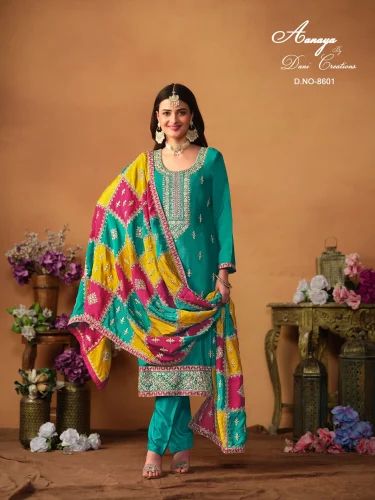 Causal Wear Latest Chinon Silk Kurti Set