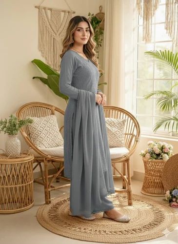 Georgette Chikankari Kurti 3 piece set