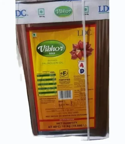 Vibhor Gold Refined Palmolein Oil, 15 kg tin