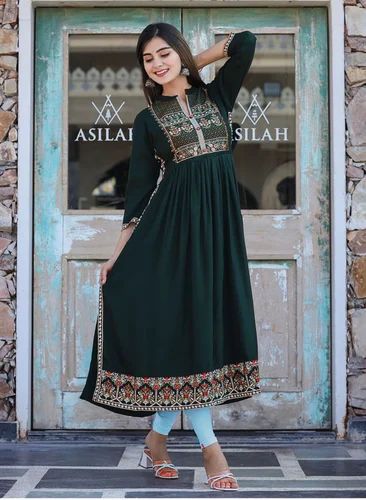Rayon Ladies A Line Kurti, Size: XL