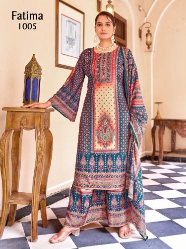 Party Wear SILK PRINT WITH KURTI PLAZO SET