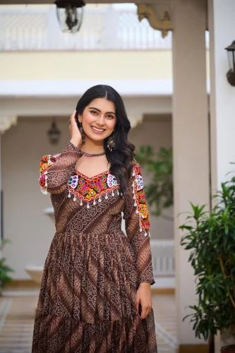 New Bandhni Print Flair Kurti With Georgette Fabric In Gamathi Work And Codi Lece