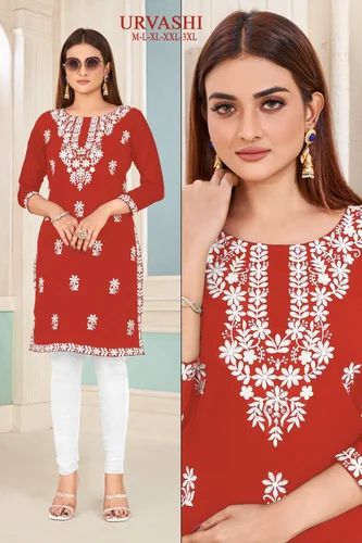 Cotton Lucknowi Chikankari Kurti, Size: XL