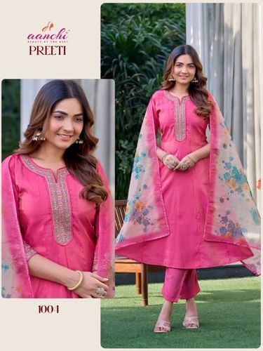 Roman Simmer A Line Type Kurta Pair, Size: M To 2Xl