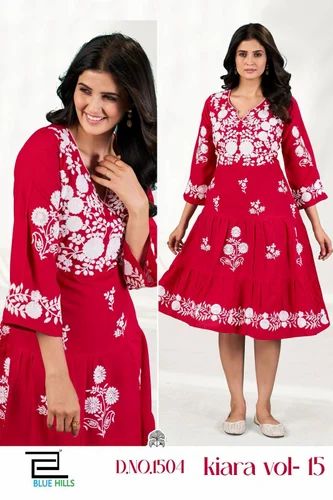 Rayon Lakhnavi Short Kurti, Size: XL