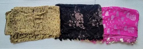 Custom made silk screen printed scarves with tassels for fashion accessory stores