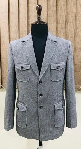 Plain Polyester Formal Mens Blazer with Four Patch Pockets