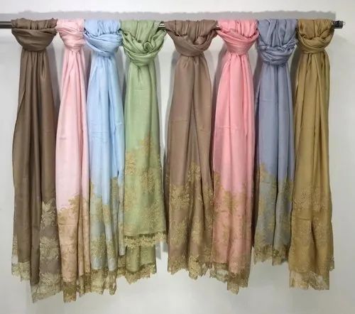 Silk Modal Border French Metalic Lace Stole