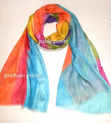 Multicolor Rainbow Wool Hand Printed Stole
