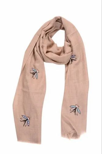 Fine Wool Natural Designer Beads Stole
