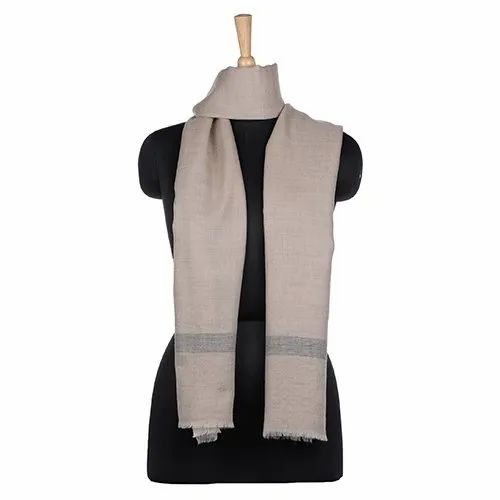Saan Designs Dark Beige Chambray Pashmina Stole With Border, Size: 28x80 Inches