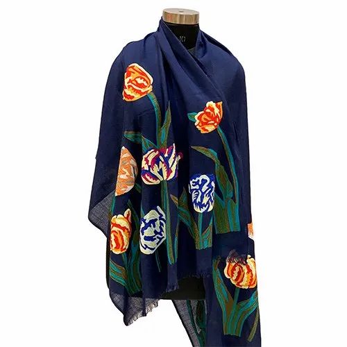 Saan Designs Casual Wear Ink Blue Thread Work Stole