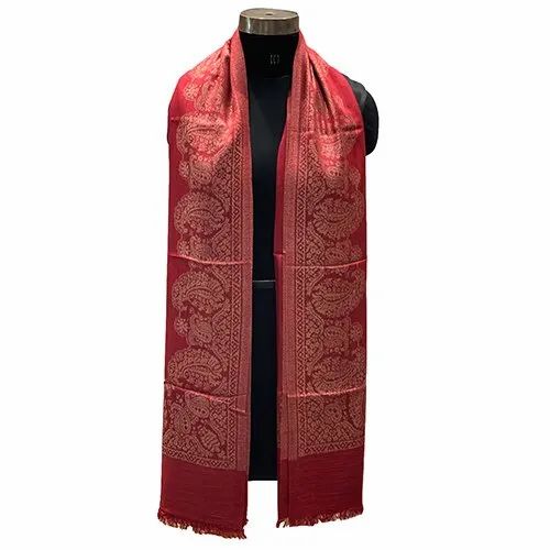 Saan Designs Red Base Palla Jacquard Shawl, Size: 27x72 Inches