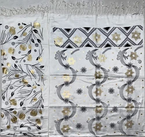 P. N Satin White Print Stole
