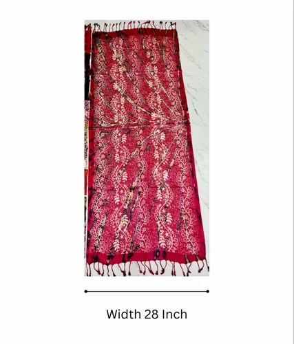 Red(Base) Red Satin Printed Ladies Stole