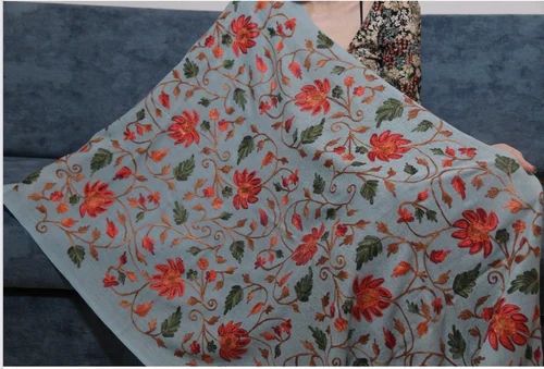 Blue Wool Embroidery Stole