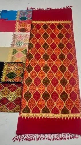 Polywoolen Red Wool Embroidery Stole