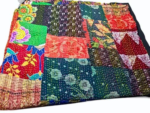 Bengal vintage kantha embroidery patch reversible silk scarf or dupatta stole