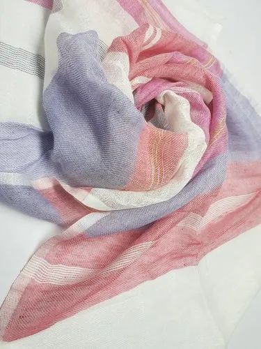 Multicolor 2 m Striped Cotton Linen Stole