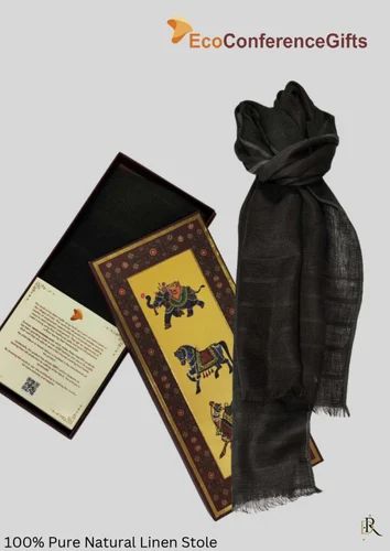Black Natural Linen Stole