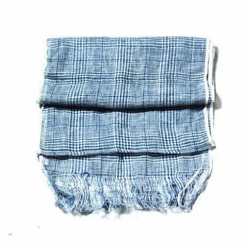 Casual Wear Blue Ladies Check Linen Stole