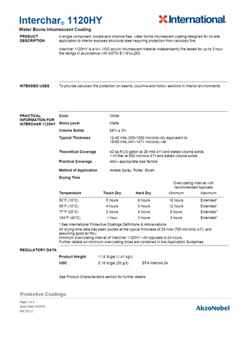 Interchar 1120HY Water Borne Intumescent Coating, For Metal, White