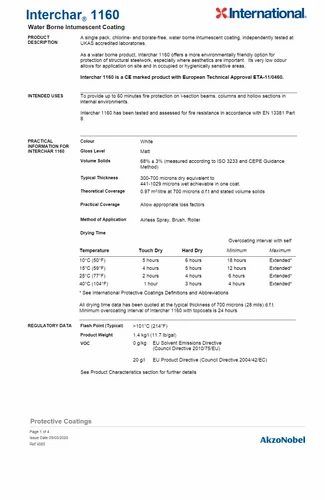 Interchar 1160 Water Borne Intumescent Coating, For Metal, White