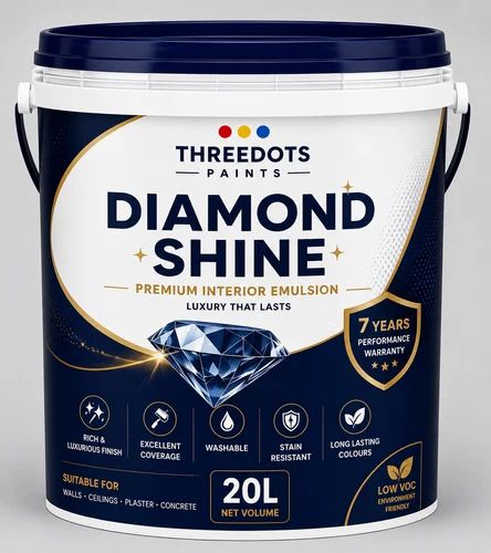 ThreeDots 20 L Diamond Shine Emulsion Paint, Usage / Application Area: Interior