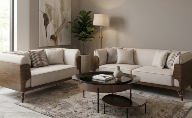 Walnut Frame Tuxedo Sofa