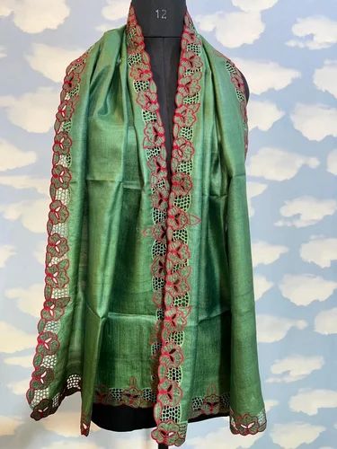 PURE TUSSAR SILK CUT WORK STOLE.