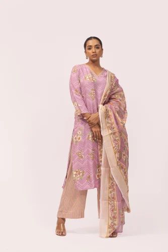 Straight Pink Mul Silk Kurtis Sets