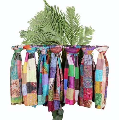 Plain Vintage Silk Multi Patch Kantha Scarf