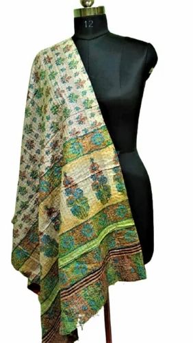 Multicolor Vintage Silk Multi Patch Kantha Scarf