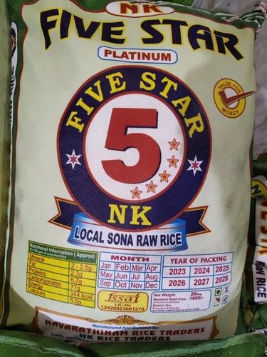 26kg Five Star Sona Raw Rice, Packaging Type: PP Bag