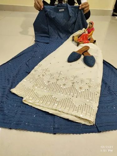 Chikankari Anarkali Kurti With Chikankari Plazo With Jutti