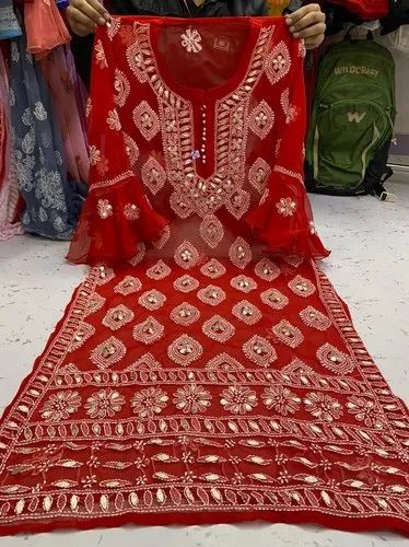 Lucknowi Chickenkari Kurta, Wash Care: Machine Wash