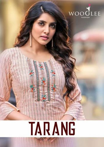 Tarang by wooglee rayon printed readymade embroidery fancy kurtis, Kurti Pant Set