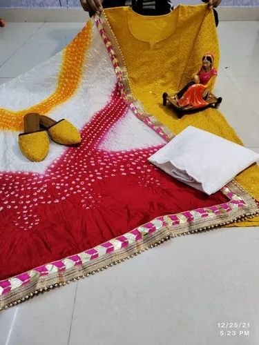 Latest New Design Chikankari Kurti Plazzo With Bandhani Dupatta And Jutti At Wholesale Rate